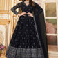 Rajwada Black Faux Georgette Metalic Multi Foil Work Stitched Gown With Dupatta For Women
