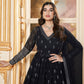 Rajwada Black Faux Georgette Metalic Multi Foil Work Stitched Gown With Dupatta For Women