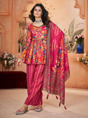 Rajwada Pink Silk Blend Printed Stitched Kurta Set For Women