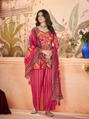 Rajwada Pink Silk Blend Printed Stitched Kurta Set For Women