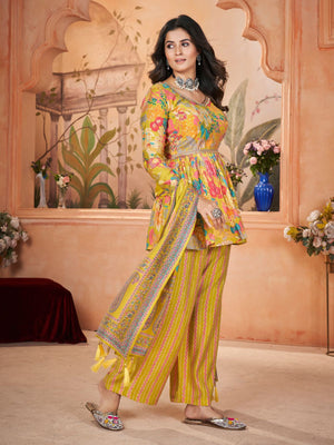 Rajwada Yellow Silk Blend Printed Stitched Kurta Set For Women