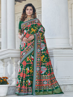 Rajwada Women Festive Designer Green Saree With Unstitched Blouse