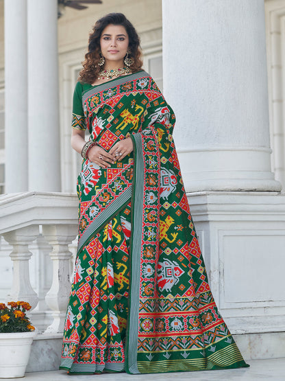 Rajwada Women Festive Designer Green Saree With Unstitched Blouse