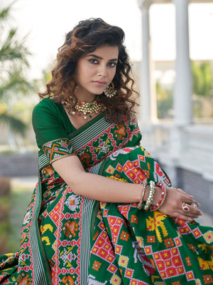 Rajwada Women Festive Designer Green Saree With Unstitched Blouse