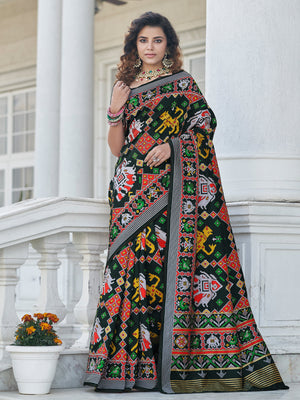 Rajwada Women Festive Designer Black Saree With Unstitched Blouse