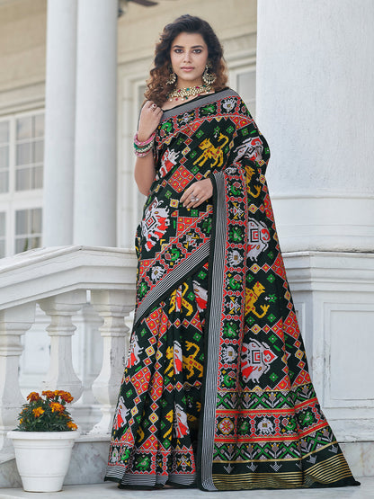 Rajwada Women Festive Designer Black Saree With Unstitched Blouse