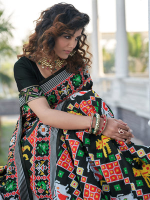 Rajwada Women Festive Designer Black Saree With Unstitched Blouse