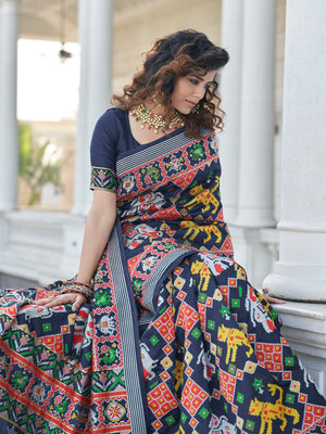 Rajwada Women Festive Designer Dark Blue Saree With Unstitched Blouse