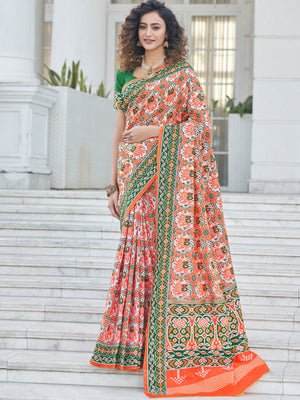 Rajwada Women Festive Designer Orange Saree With Unstitched Blouse