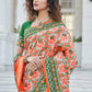 Rajwada Women Festive Designer Orange Saree With Unstitched Blouse