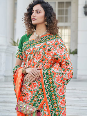 Rajwada Women Festive Designer Orange Saree With Unstitched Blouse