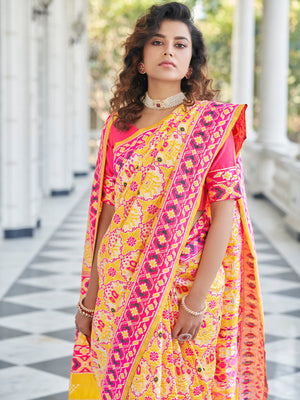 Rajwada Women Festive Designer Yellow Saree With Unstitched Blouse