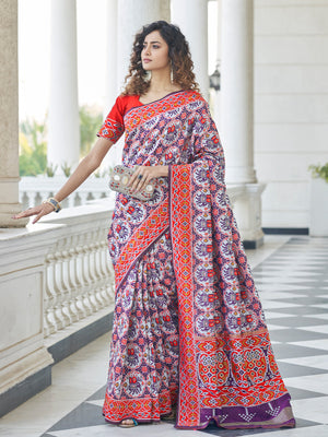 Rajwada Women Festive Designer Purple Saree With Unstitched Blouse