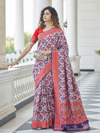 Rajwada Women Festive Designer Purple Saree With Unstitched Blouse