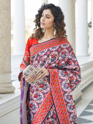 Rajwada Women Festive Designer Purple Saree With Unstitched Blouse