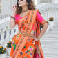 Rajwada Women Festive Designer Orange Saree With Unstitched Blouse