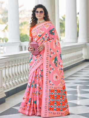 Rajwada Women Festive Designer Pink Saree With Unstitched Blouse