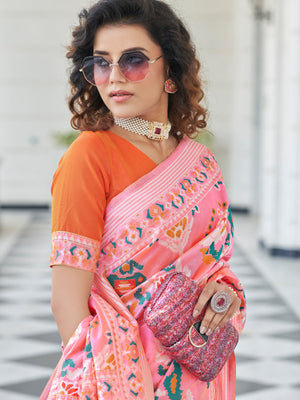 Rajwada Women Festive Designer Pink Saree With Unstitched Blouse