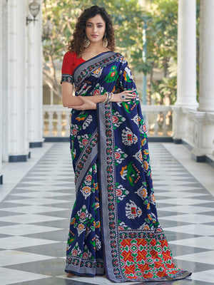 Rajwada Women Festive Designer Dark Blue Saree With Unstitched Blouse