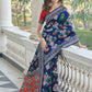 Rajwada Women Festive Designer Dark Blue Saree With Unstitched Blouse