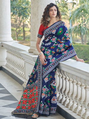Rajwada Women Festive Designer Dark Blue Saree With Unstitched Blouse