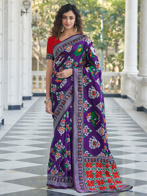 Rajwada Women Festive Designer Purple Saree With Unstitched Blouse