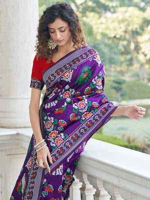 Rajwada Women Festive Designer Purple Saree With Unstitched Blouse