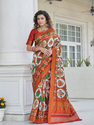 Rajwada Women Festive Designer White Saree With Unstitched Blouse
