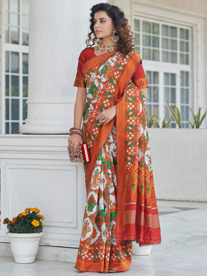 Rajwada Women Festive Designer White Saree With Unstitched Blouse
