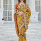 Rajwada Women Festive Designer Mustard Saree With Unstitched Blouse