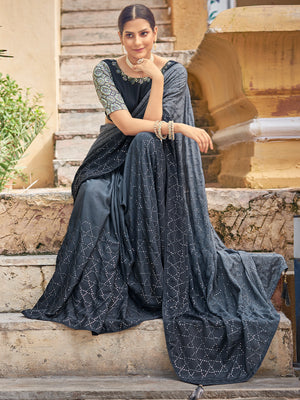 Rajwada Women Festive Designer Dark Blue Saree With Unstitched Blouse