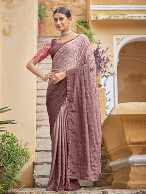 Rajwada Women Festive Designer Mauve Saree With Unstitched Blouse