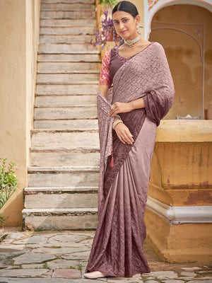 Rajwada Women Festive Designer Mauve Saree With Unstitched Blouse