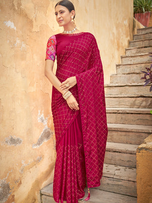 Rajwada Women Festive Designer Magenta Saree With Unstitched Blouse