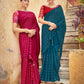 Rajwada Women Festive Designer Teal Saree With Unstitched Blouse