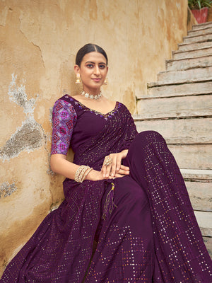 Rajwada Women Festive Designer Violet Saree With Unstitched Blouse