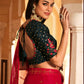 Rajwada Women Designer Red Chinon Saree With Unstitched Blouse