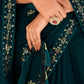 Rajwada Women Classic Teal Chinon Saree With Unstitched Blouse