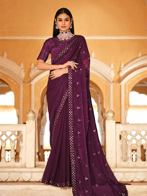 Rajwada Women Designer Purple Saree With Unstitched Blouse