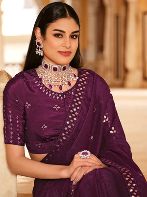 Rajwada Women Designer Purple Saree With Unstitched Blouse