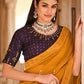 Rajwada Women Yellow Classic Chinon Saree With Unstitched Blouse