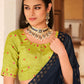 Rajwada Women Elegant Dark Blue Chinon Saree With Unstitched Blouse