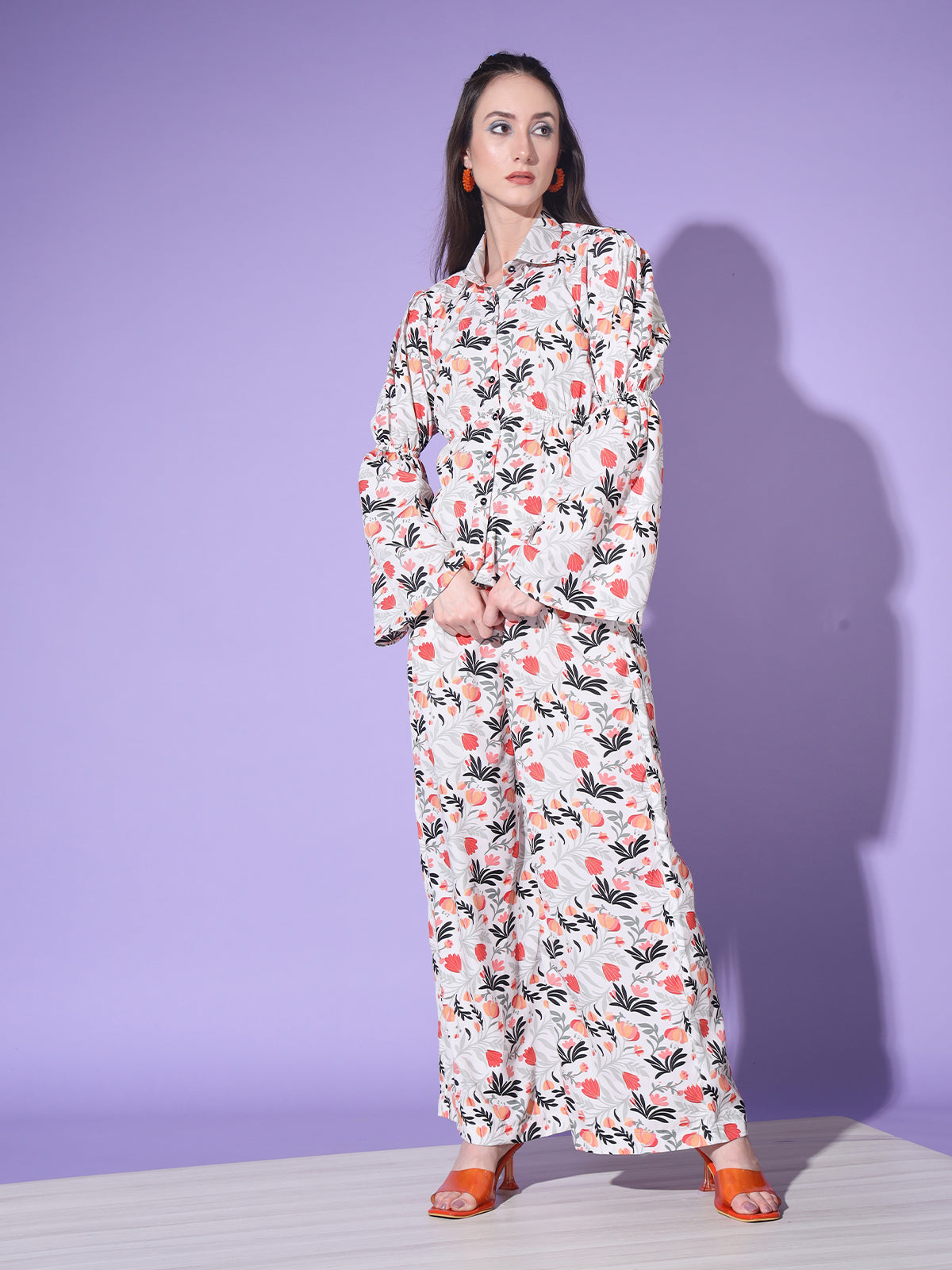 Rajwada - White Floral Printed Crepe Stitched Co Ord Set