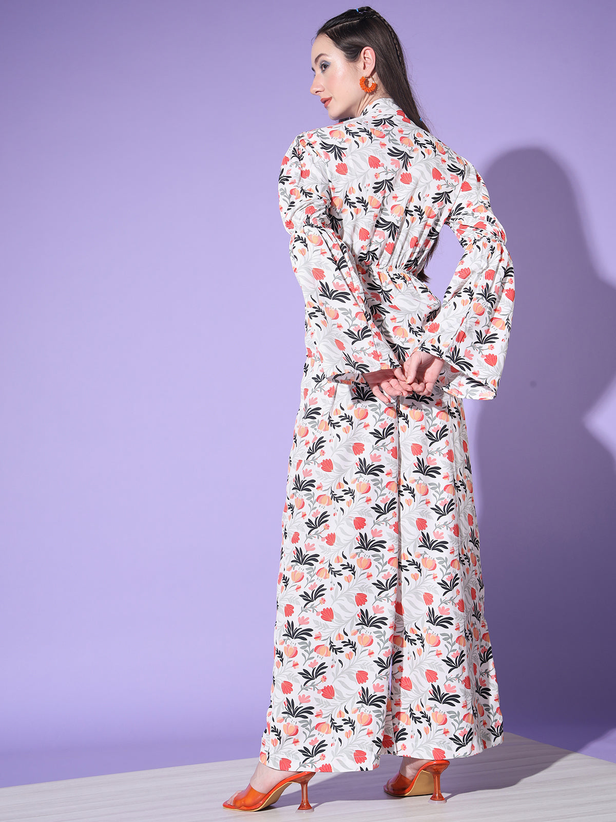 Rajwada - White Floral Printed Crepe Stitched Co Ord Set