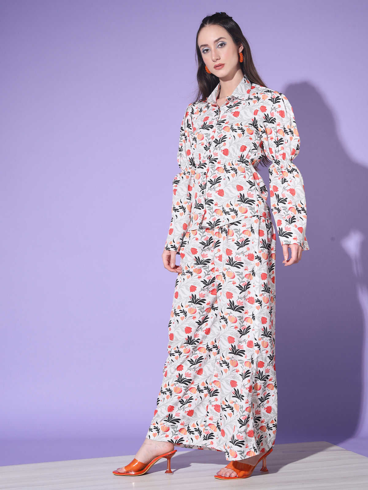 Rajwada - White Floral Printed Crepe Stitched Co Ord Set