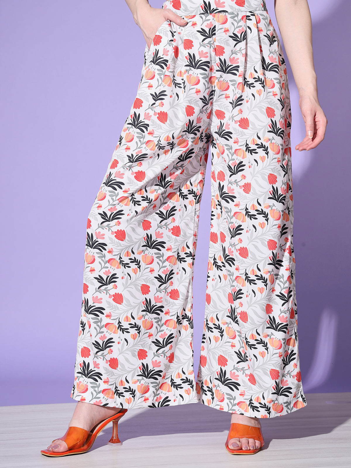 Rajwada - White Floral Printed Crepe Stitched Co Ord Set