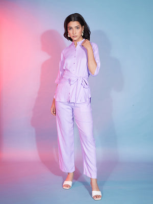 Rajwada Women Lavender Viscose Rayon Self Design Stitched Co-Ord Set