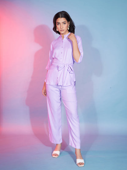 Rajwada Women Lavender Viscose Rayon Self Design Stitched Co-Ord Set