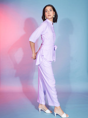 Rajwada Women Lavender Viscose Rayon Self Design Stitched Co-Ord Set