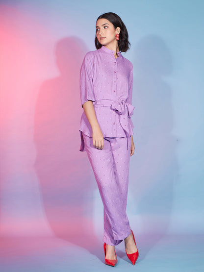 Rajwada Women Mauve Viscose Rayon Printed Stitched Co-Ord Set